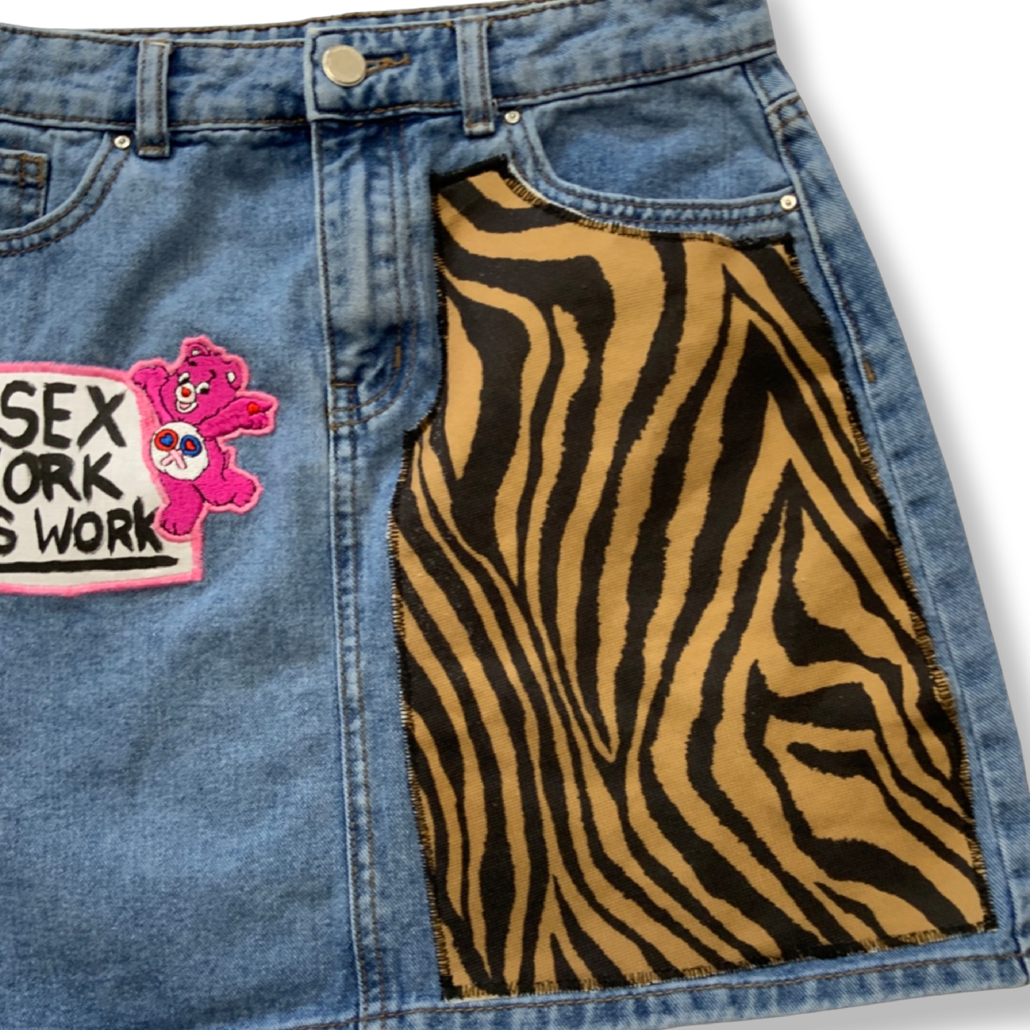 ‘Sex Work Is Work’ Reworked denim skirt - S