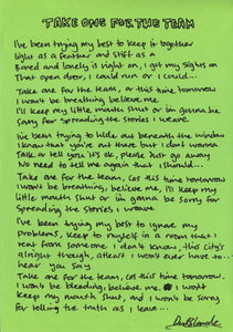 ‘Take one for the team' - Hand written lyrics