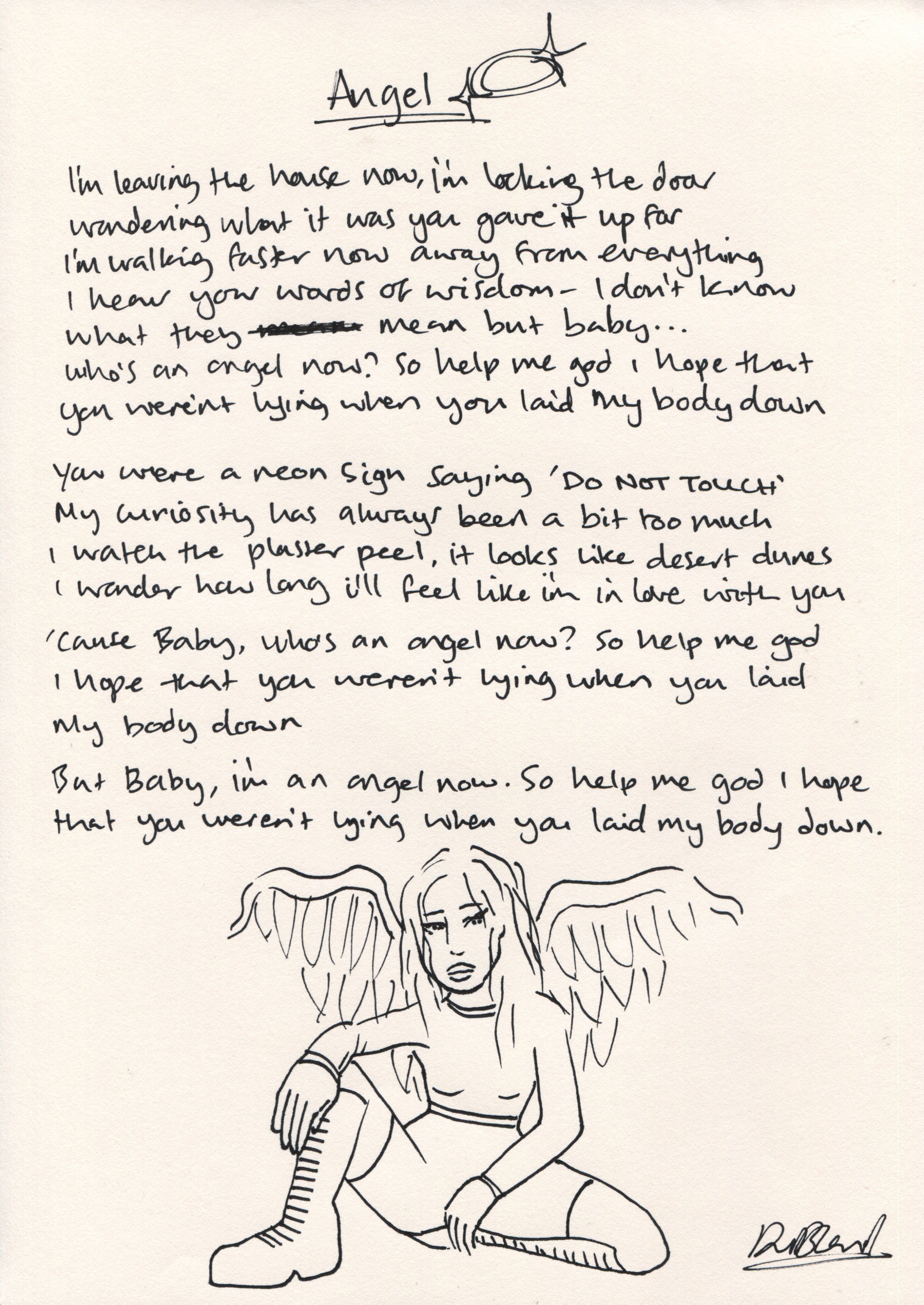‘Angel' - Hand written lyrics and illustration
