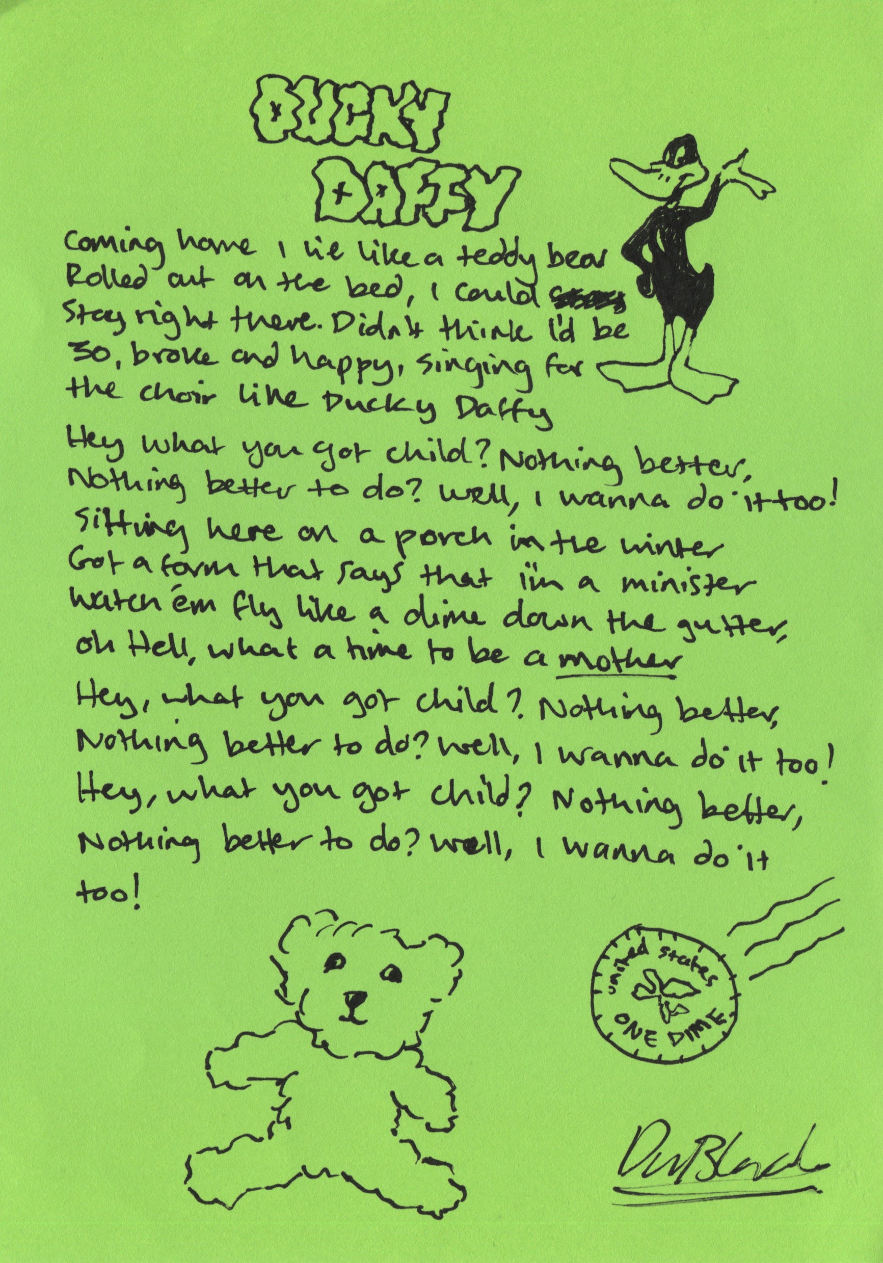‘Ducky Daffy' - Hand written lyrics