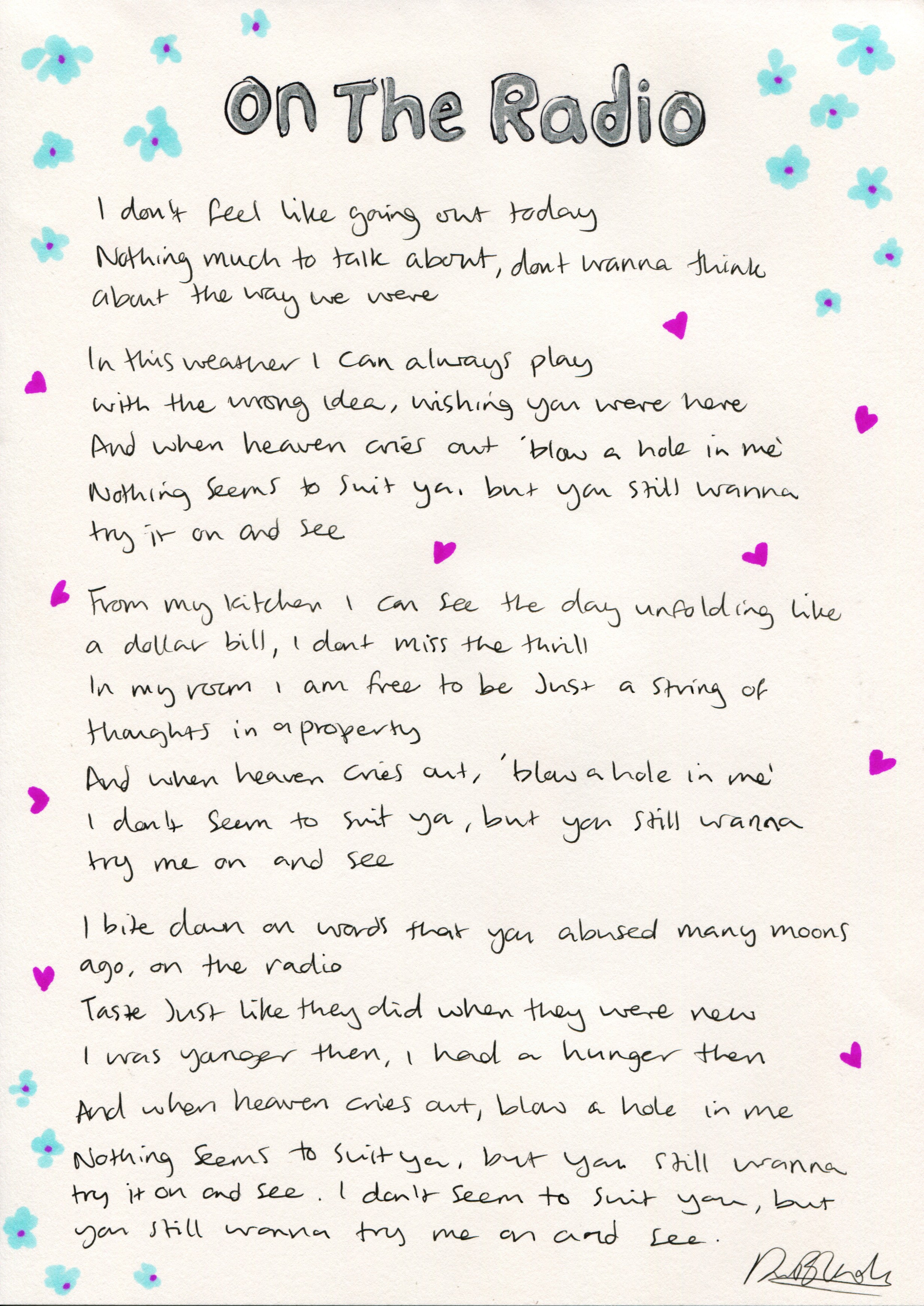 ‘Isn’t it wild' - Hand written lyrics