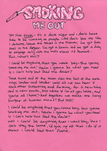 'Smoking Me Out' - Hand written lyrics and illustration X2