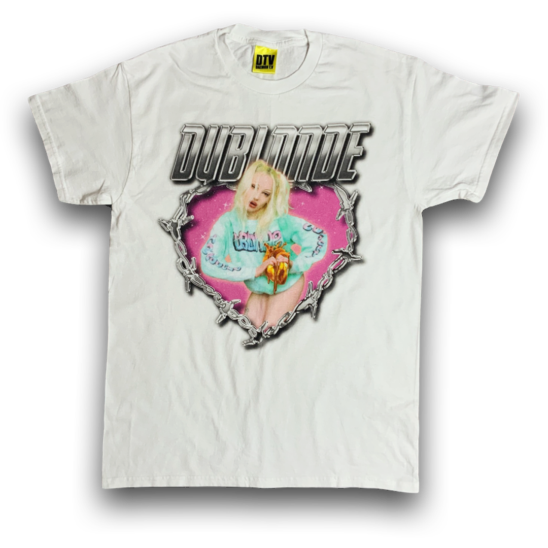 'DU BLONDE' Barbed Heart Tee - White