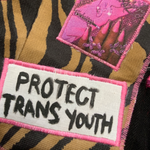 Load image into Gallery viewer, Protect Trans Youth reworked denim bodice crop - S
