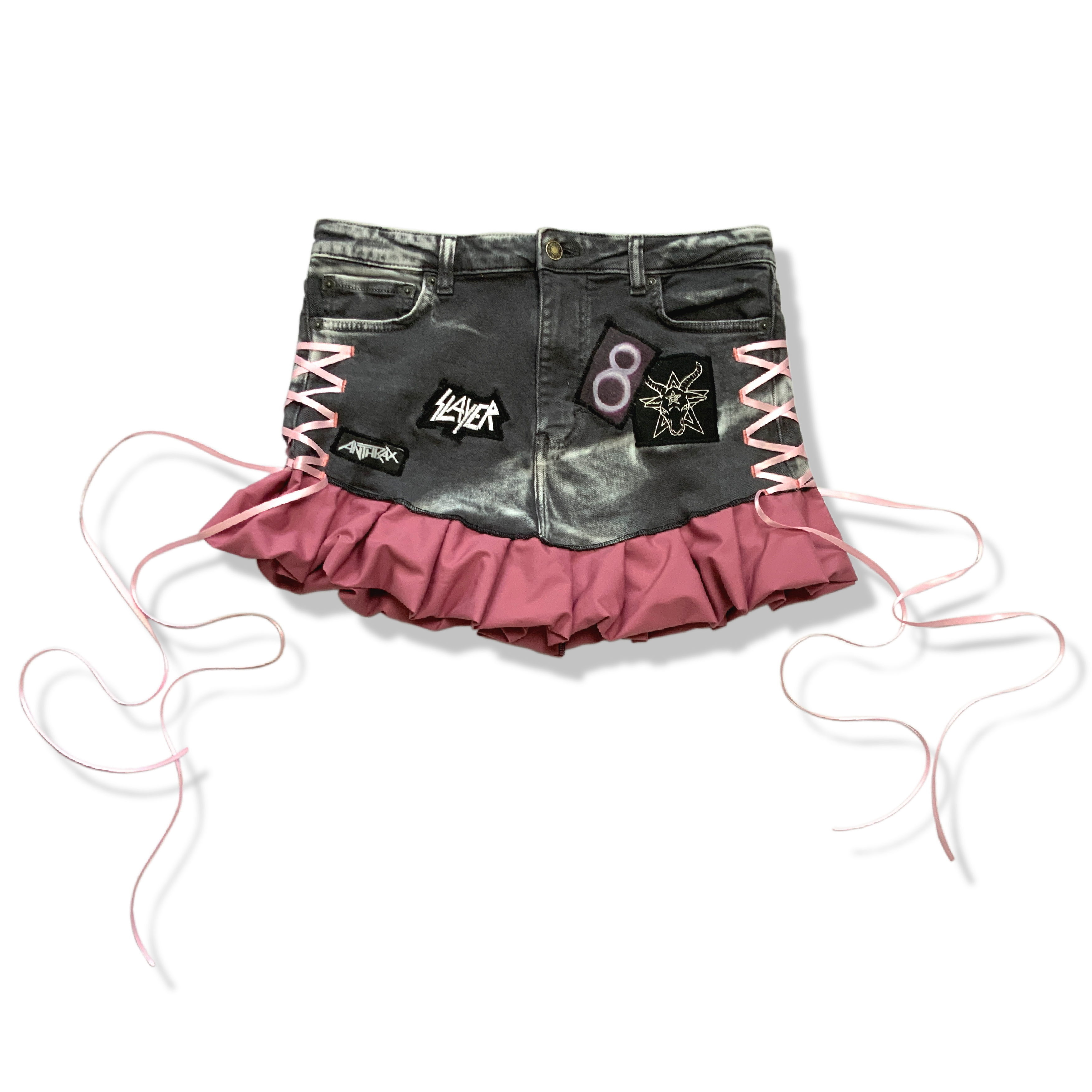 Reworked pleat corset denim skirt