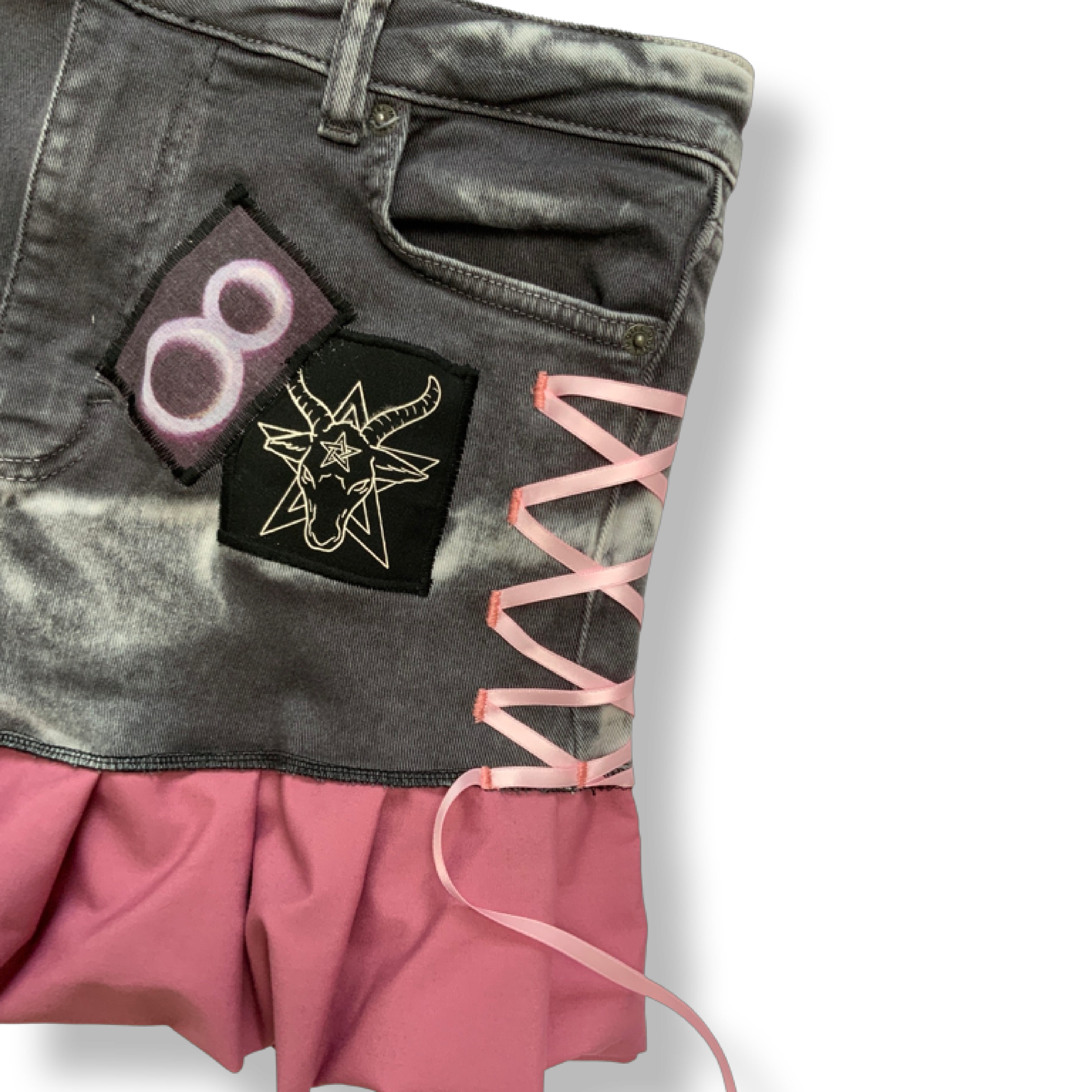 Reworked pleat corset denim skirt