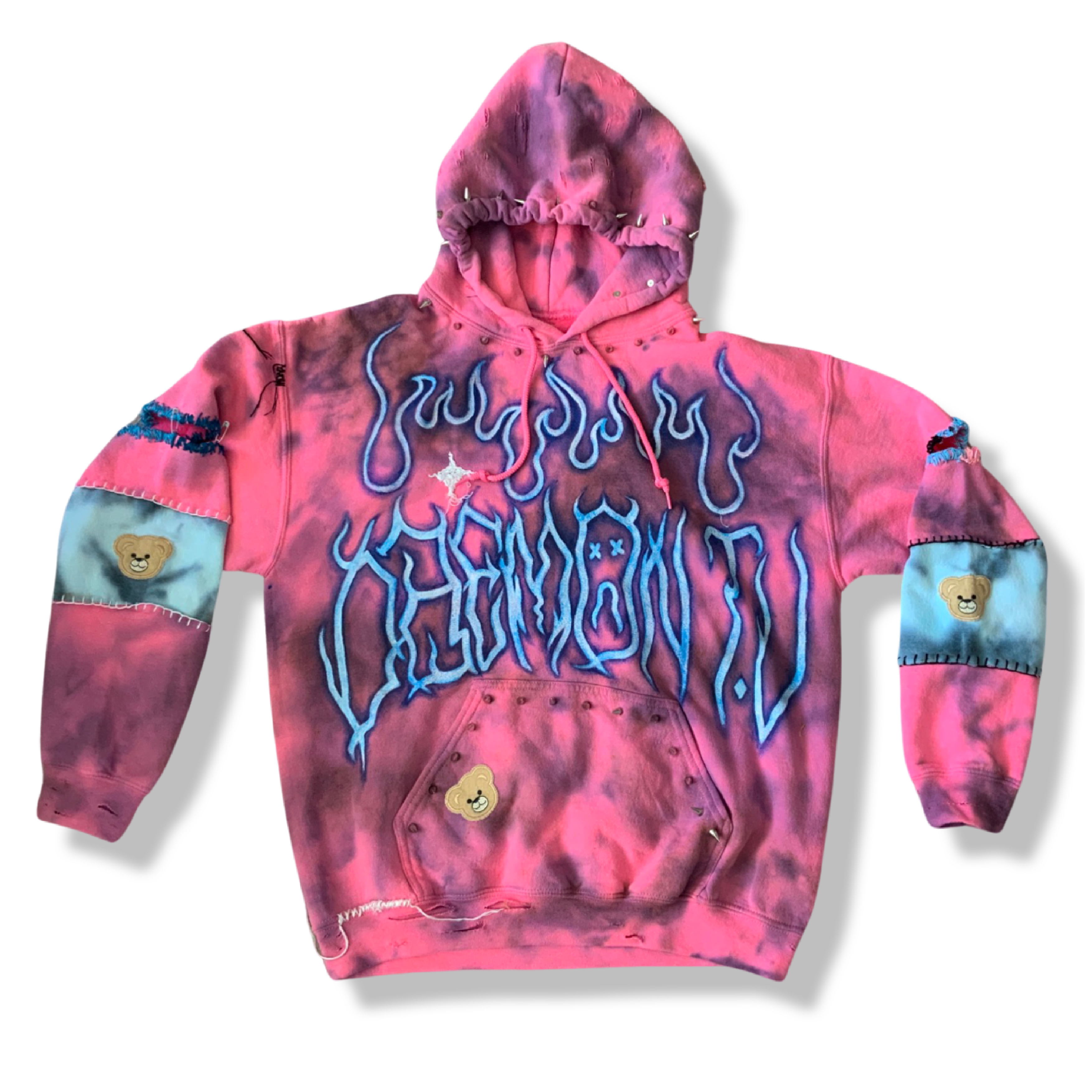 Pink Tie Dye Hand Reworked Raw Steak hoodie