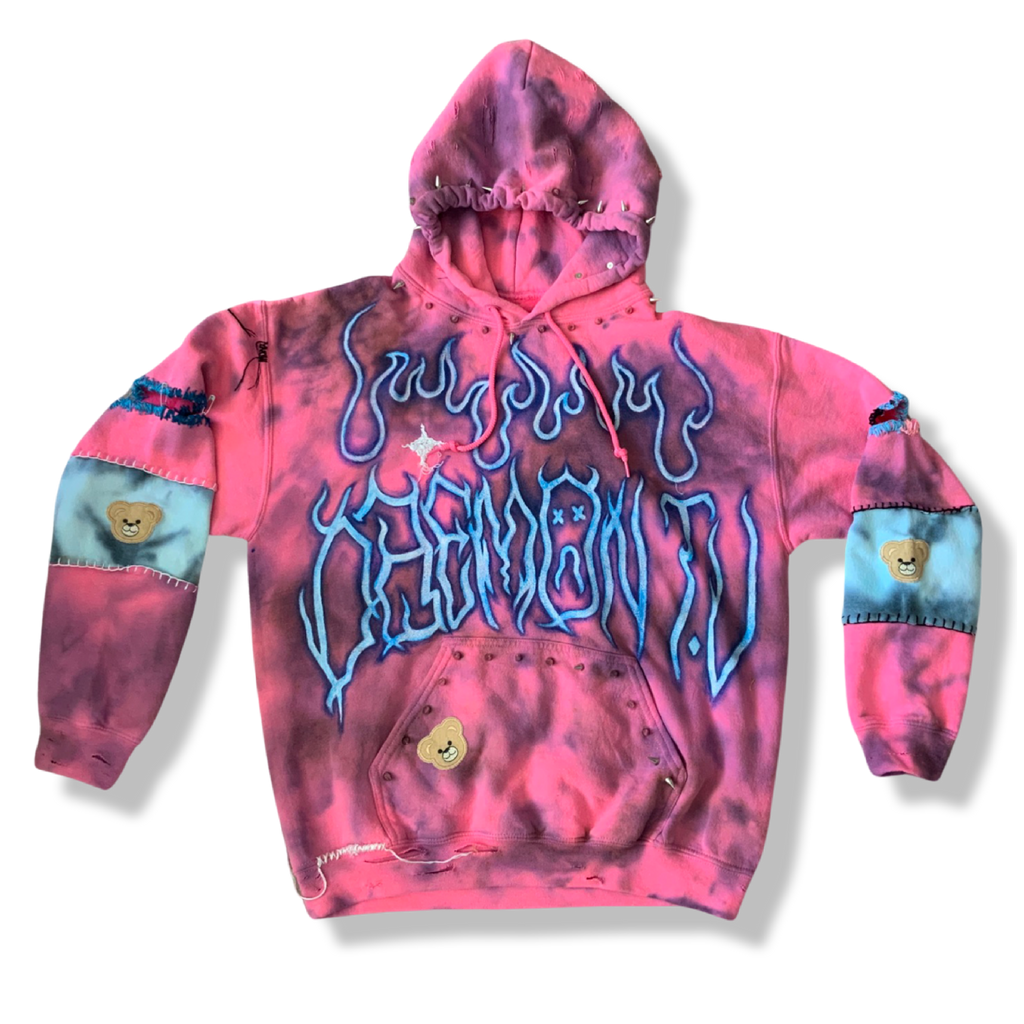 Pink Tie Dye Hand Reworked Raw Steak hoodie