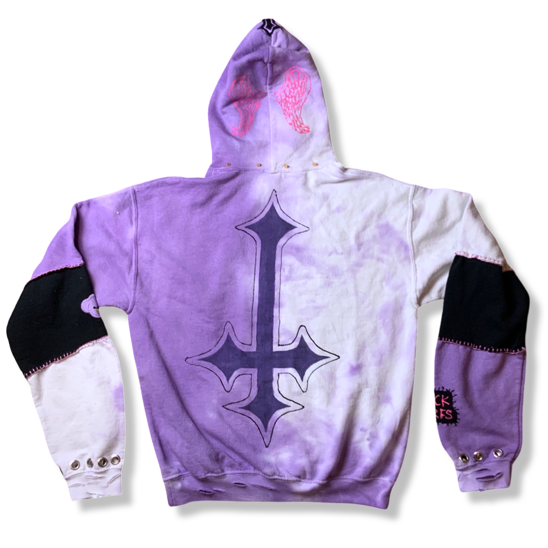 One of a Kind Hand Decorated DIY Punk Lilac Candy Hoodie Back