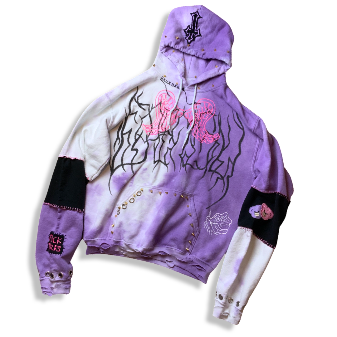 One of a Kind Hand Decorated DIY Punk Lilac Candy Hoodie