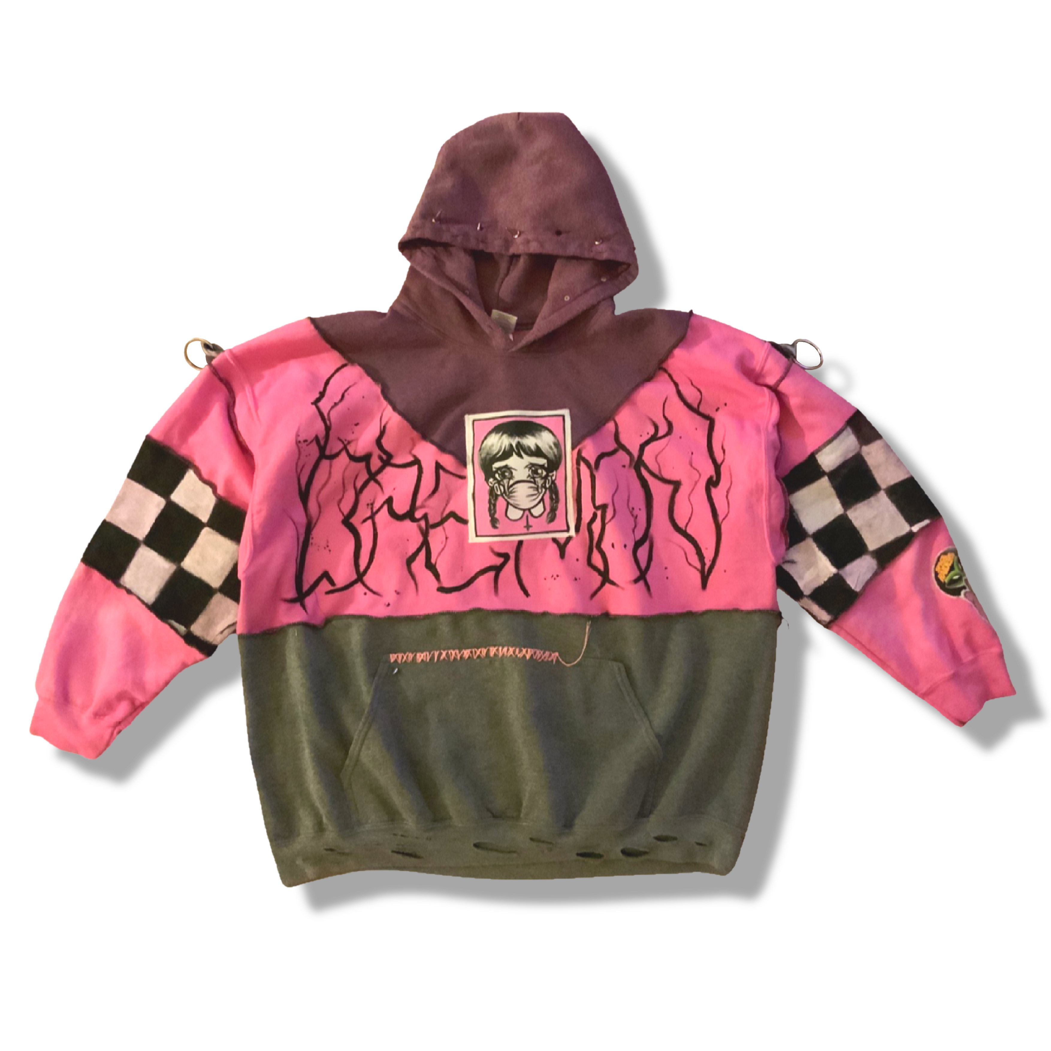 Handmade Reworked DIY Patch Pink Space Raiders Hoodie