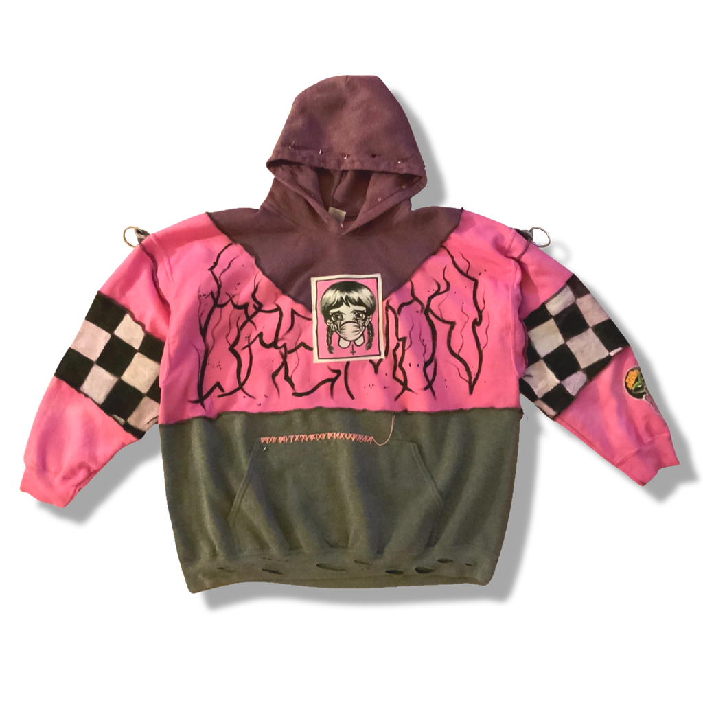 Handmade Reworked DIY Patch Pink Space Raiders Hoodie