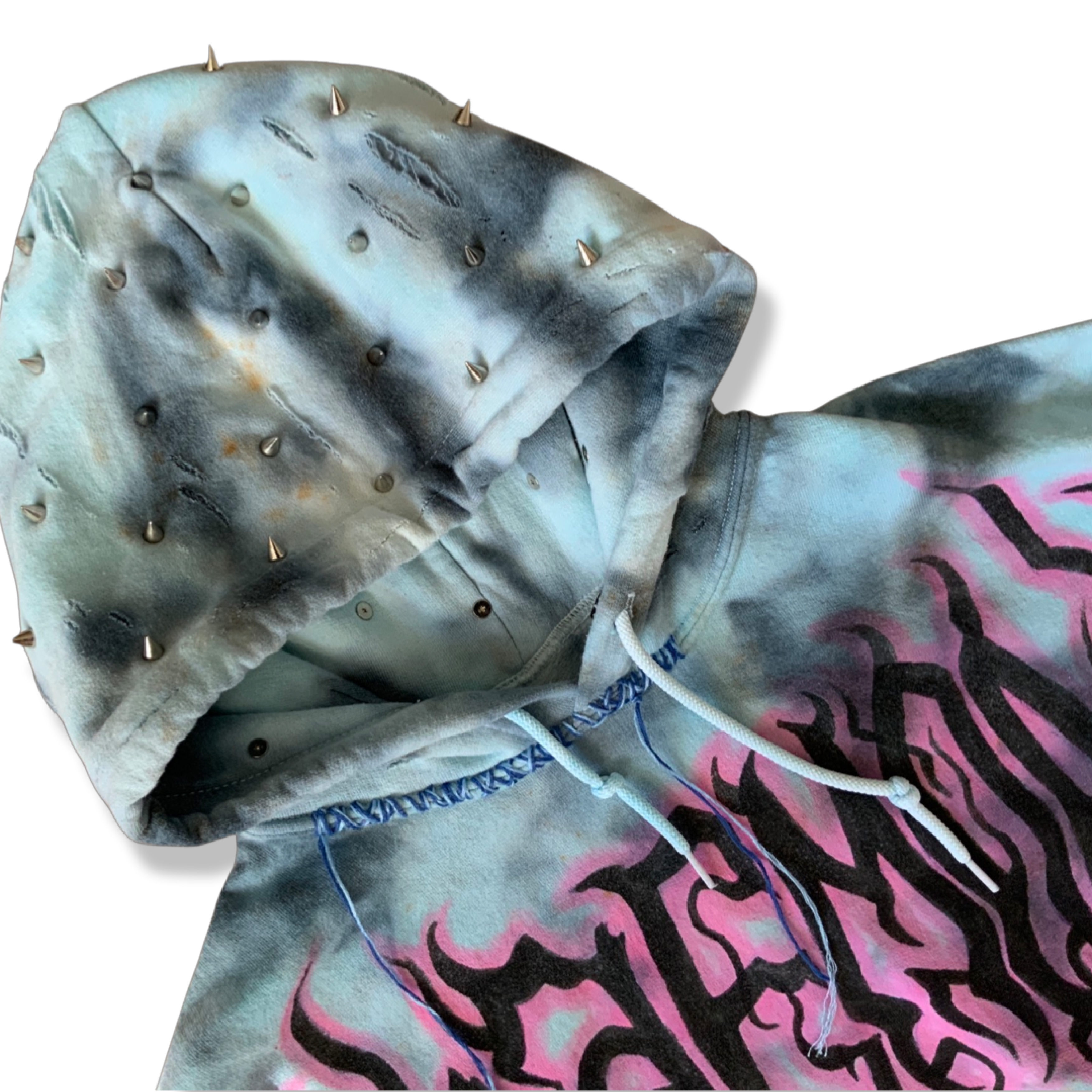 Hand Studded Applique Tie Dye Hoodie