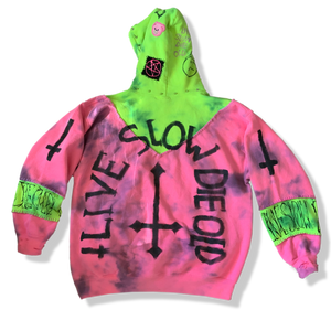 Hand Painted Decorated Pink Tie Dye Hoodie