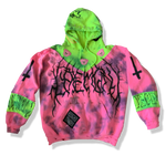 Load image into Gallery viewer, Hand Reworked Toxic Pink Green Tie Dye Metal Hoodie
