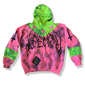 Hand Reworked Toxic Pink Green Tie Dye Metal Hoodie