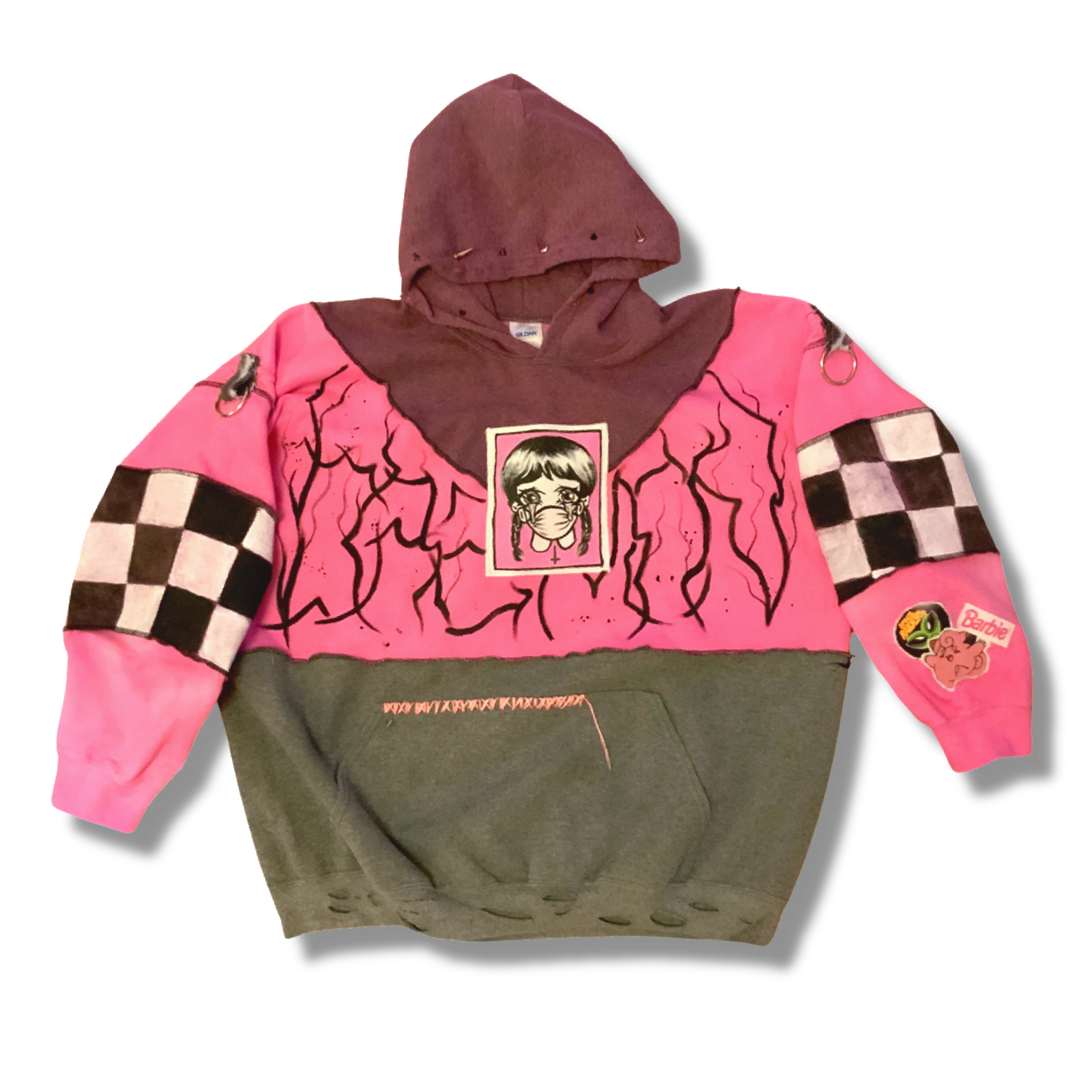 Handmade Reworked DIY Patch Pink Space Raiders Hoodie