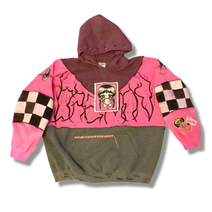 Handmade Reworked DIY Patch Pink Space Raiders Hoodie